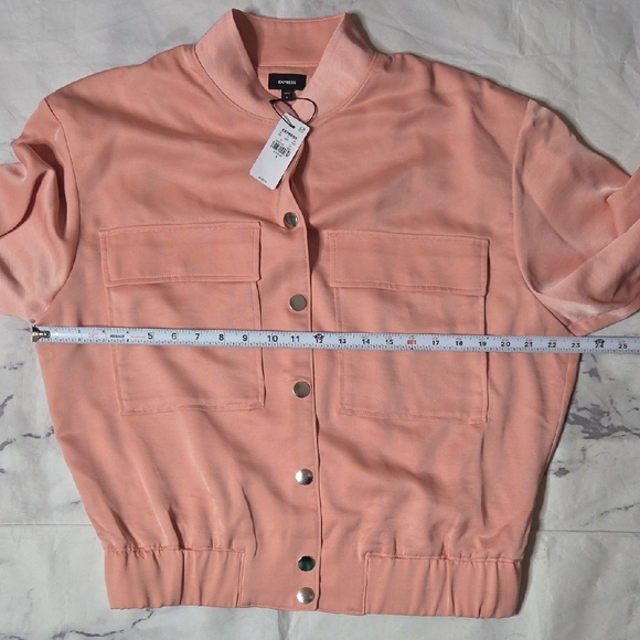 Express Satin Coral Dust Bomber Jacket - Picture 5 of 7